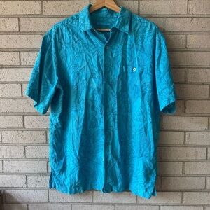 Men's Tori Richard Teal Blue Short Sleeve Button Hawaiian Shirt